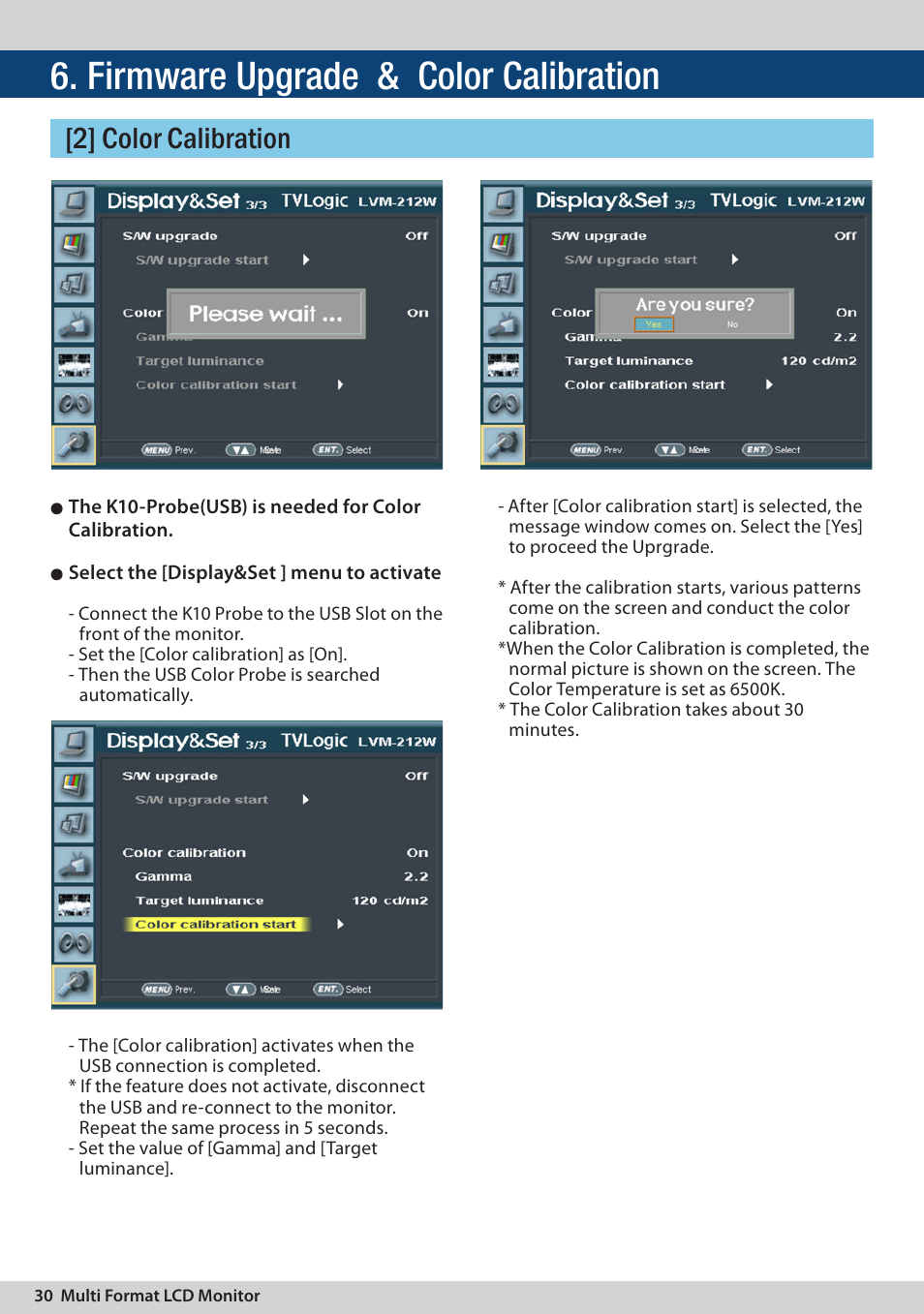 Firmware upgrade & color calibration, 2] color calibration | TVLogic LVM-174W User Manual | Page 30 / 48