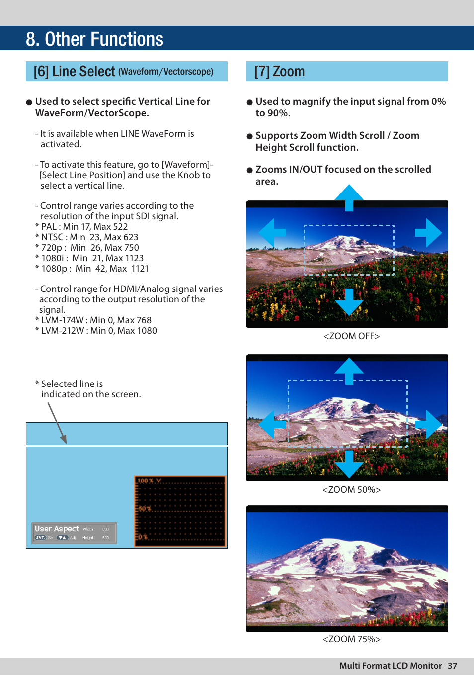 Other functions, 6] line select, 7] zoom | TVLogic LVM-174W User Manual | Page 37 / 48