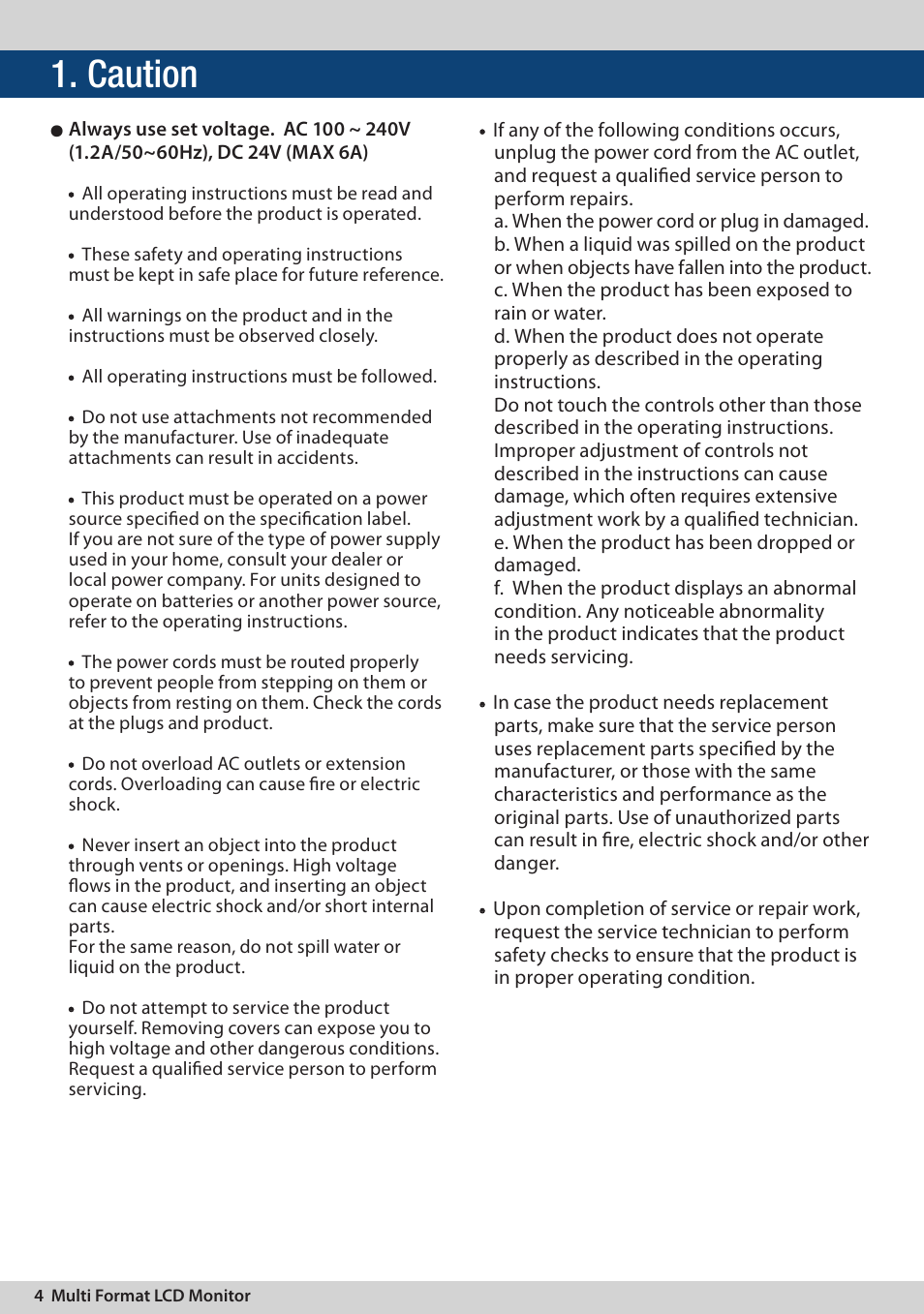 Caution | TVLogic LVM-174W User Manual | Page 4 / 48