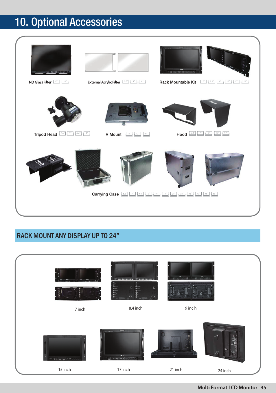 Optional accessories, Rack mount any display up to 24 | TVLogic LVM-174W User Manual | Page 45 / 48