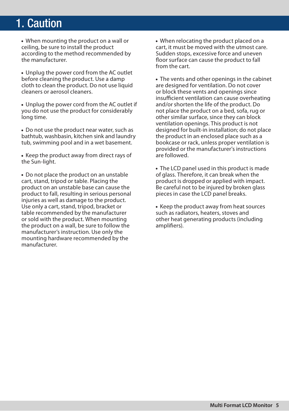 Caution | TVLogic LVM-174W User Manual | Page 5 / 48