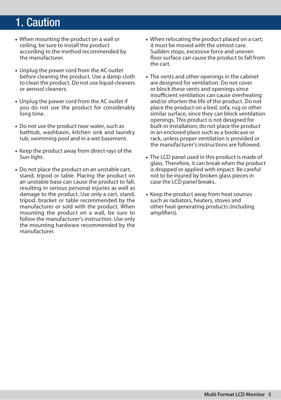 Caution | TVLogic LVM-247W User Manual | Page 5 / 40