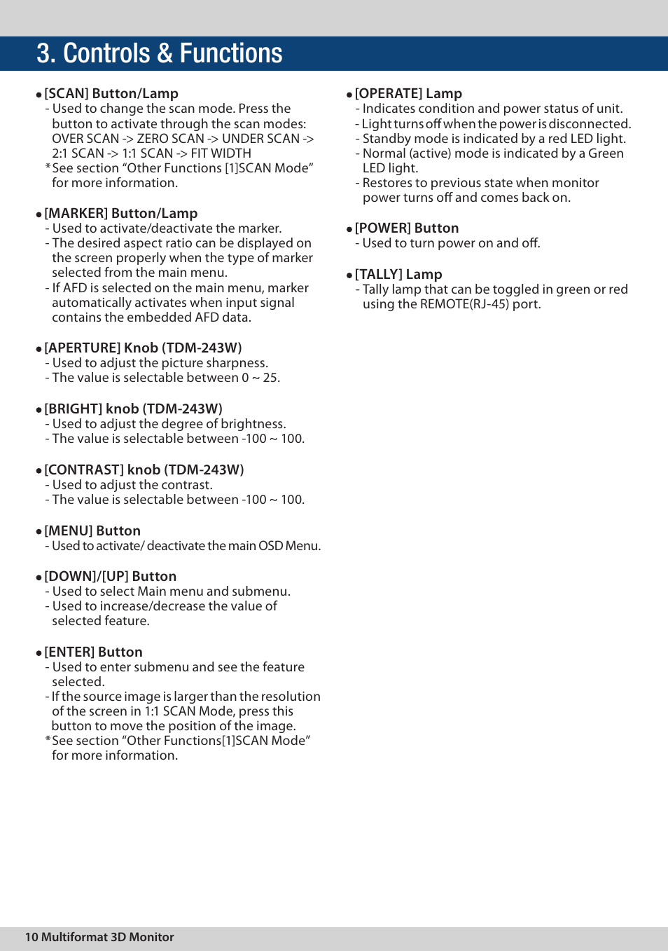 Controls & functions | TVLogic TDM-243W User Manual | Page 10 / 36