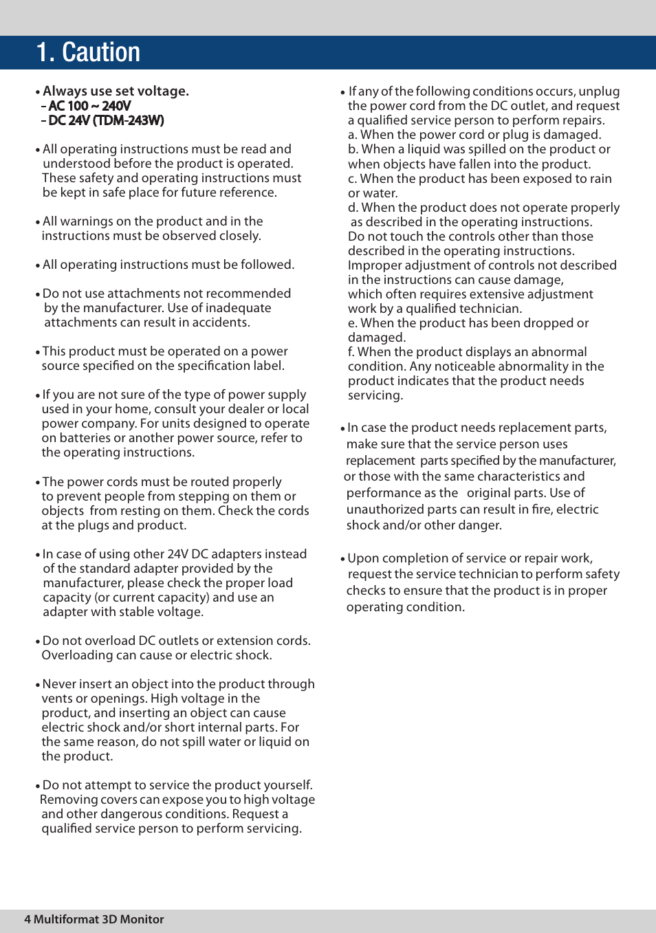 Caution | TVLogic TDM-243W User Manual | Page 4 / 36
