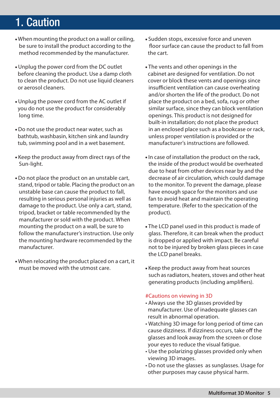 Caution | TVLogic TDM-243W User Manual | Page 5 / 36