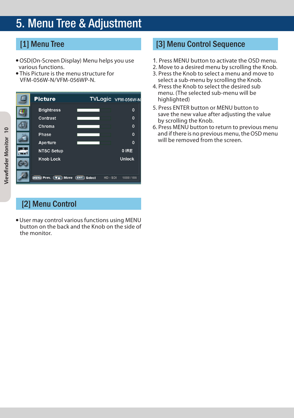 Menu tree & adjustment | TVLogic VFM-056W User Manual | Page 10 / 32