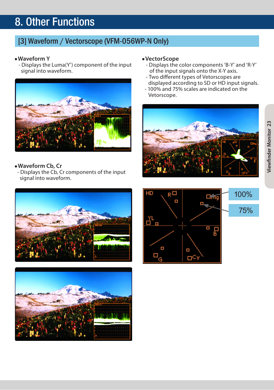 Other functions, 3] waveform / vectorscope (vfm-056wp-n only) | TVLogic VFM-056W User Manual | Page 23 / 32