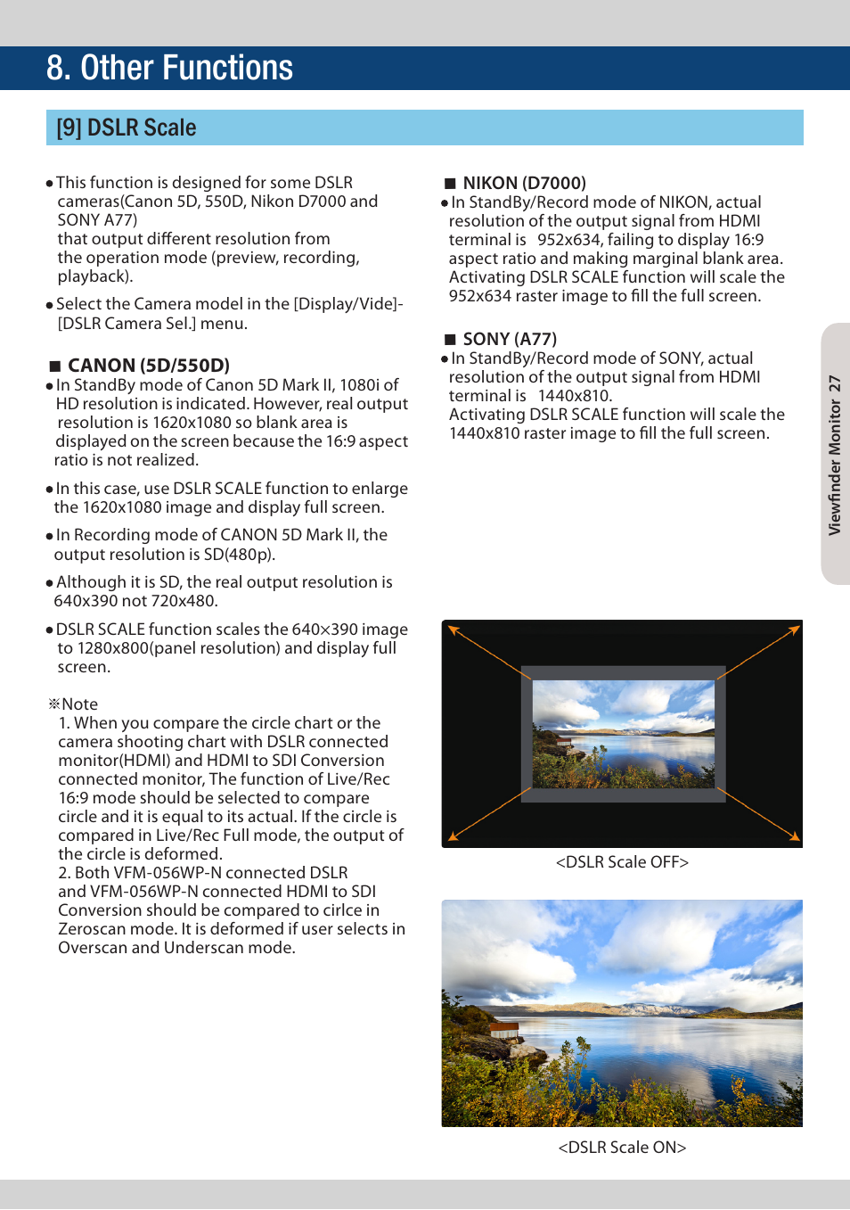 Other functions, 9] dslr scale | TVLogic VFM-056W User Manual | Page 27 / 32