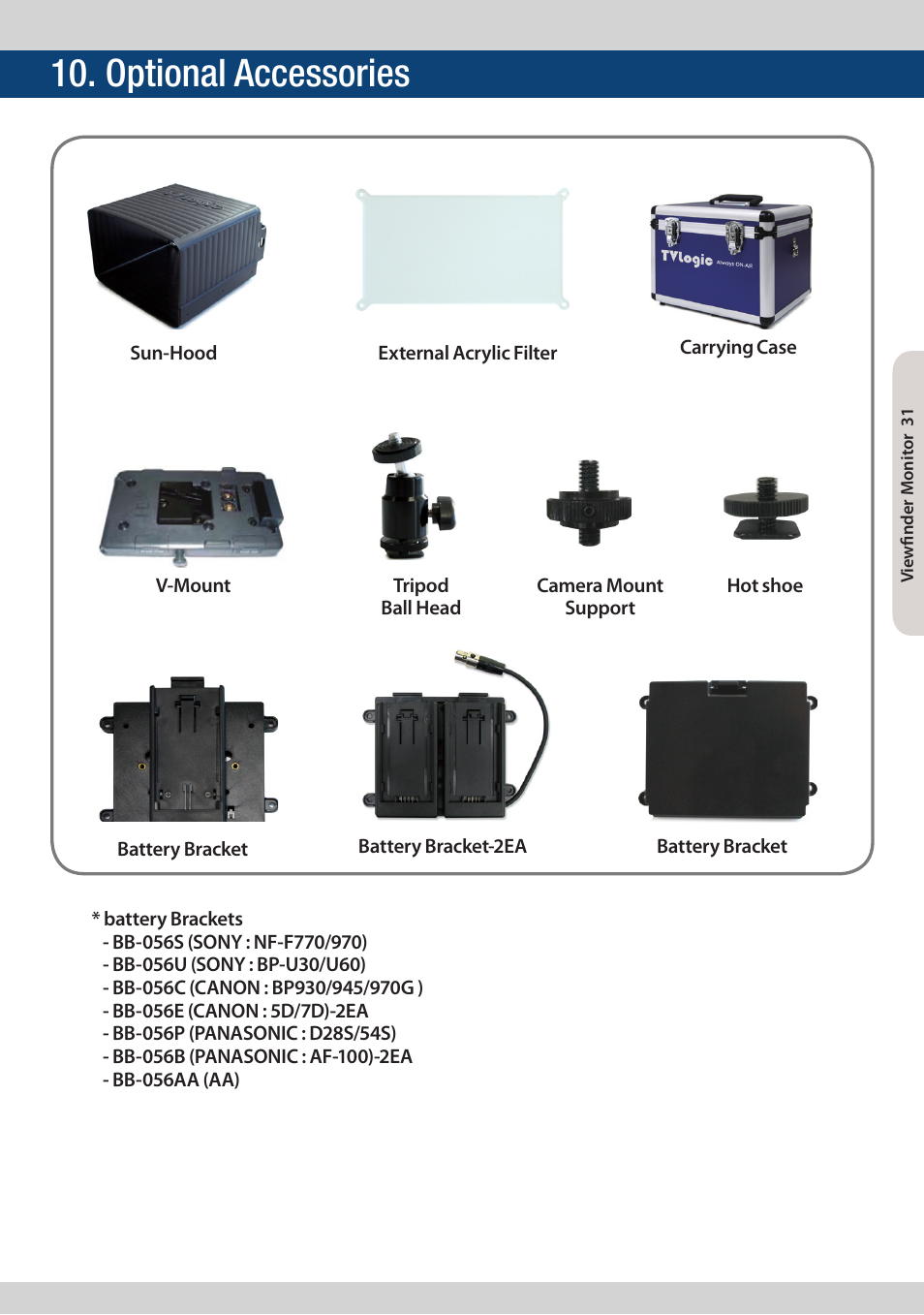 Optional accessories | TVLogic VFM-056W User Manual | Page 31 / 32