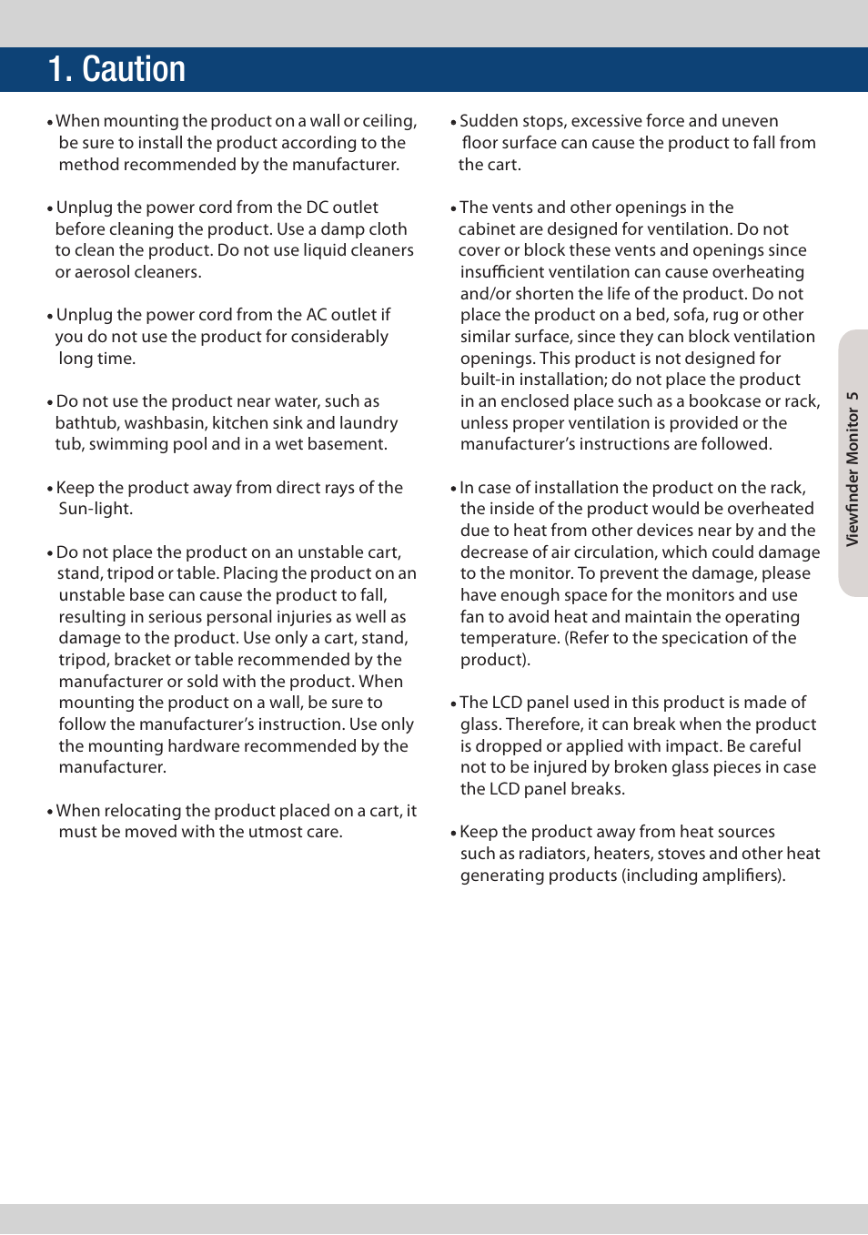 Caution | TVLogic VFM-056W User Manual | Page 5 / 32