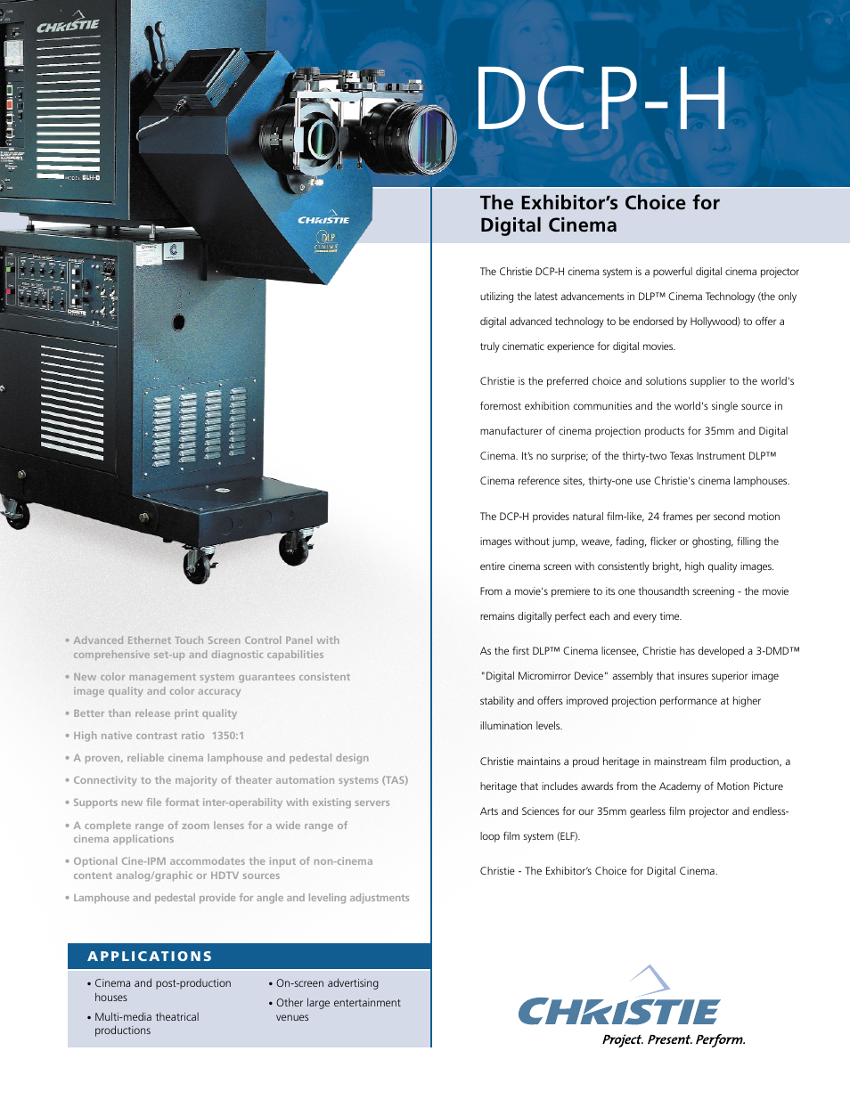 Christie Digital Systems DCP-H User Manual | 2 pages