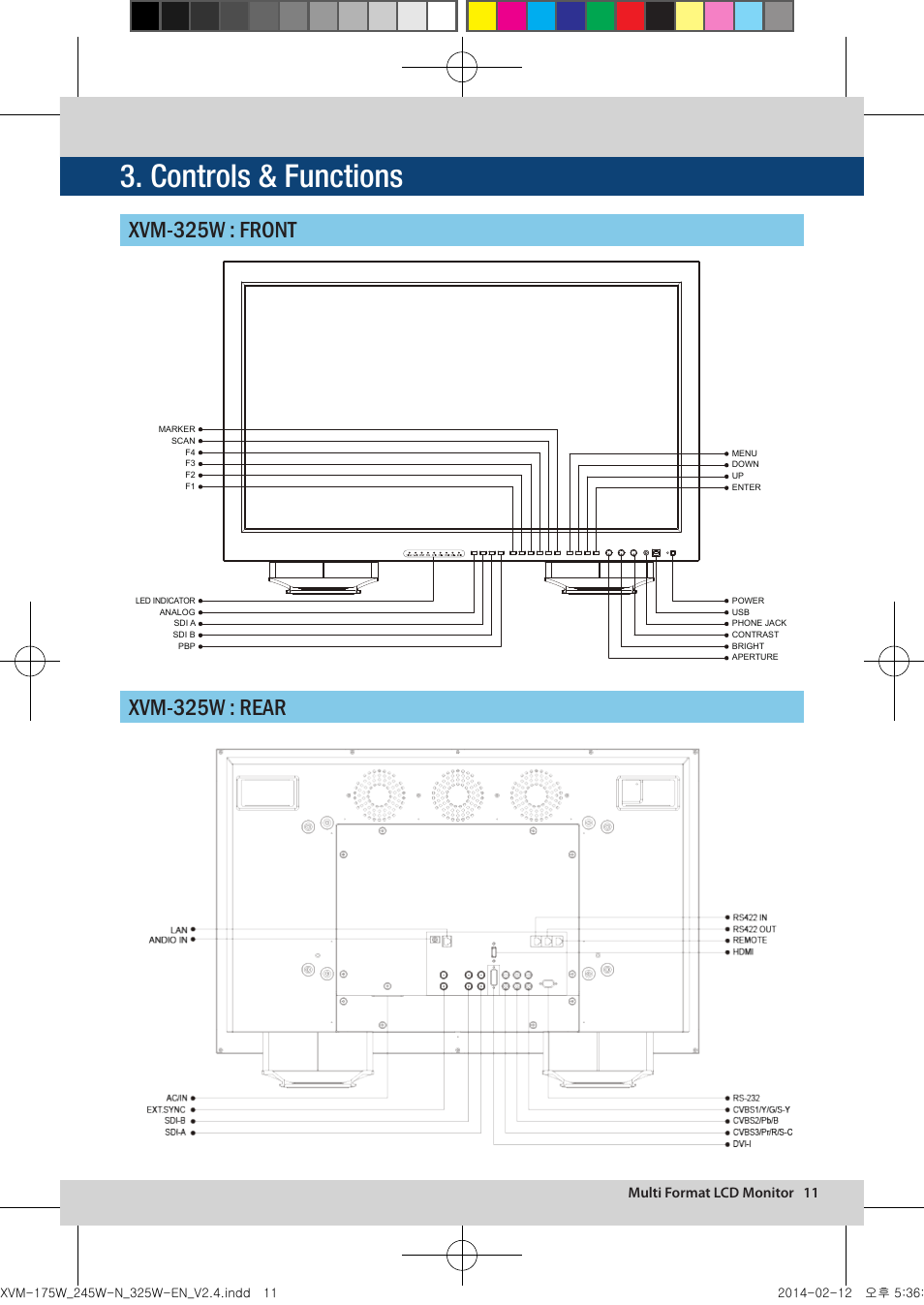 Controls & functions, Multi format lcd monitor 11 | TVLogic XVM-175W User Manual | Page 11 / 44