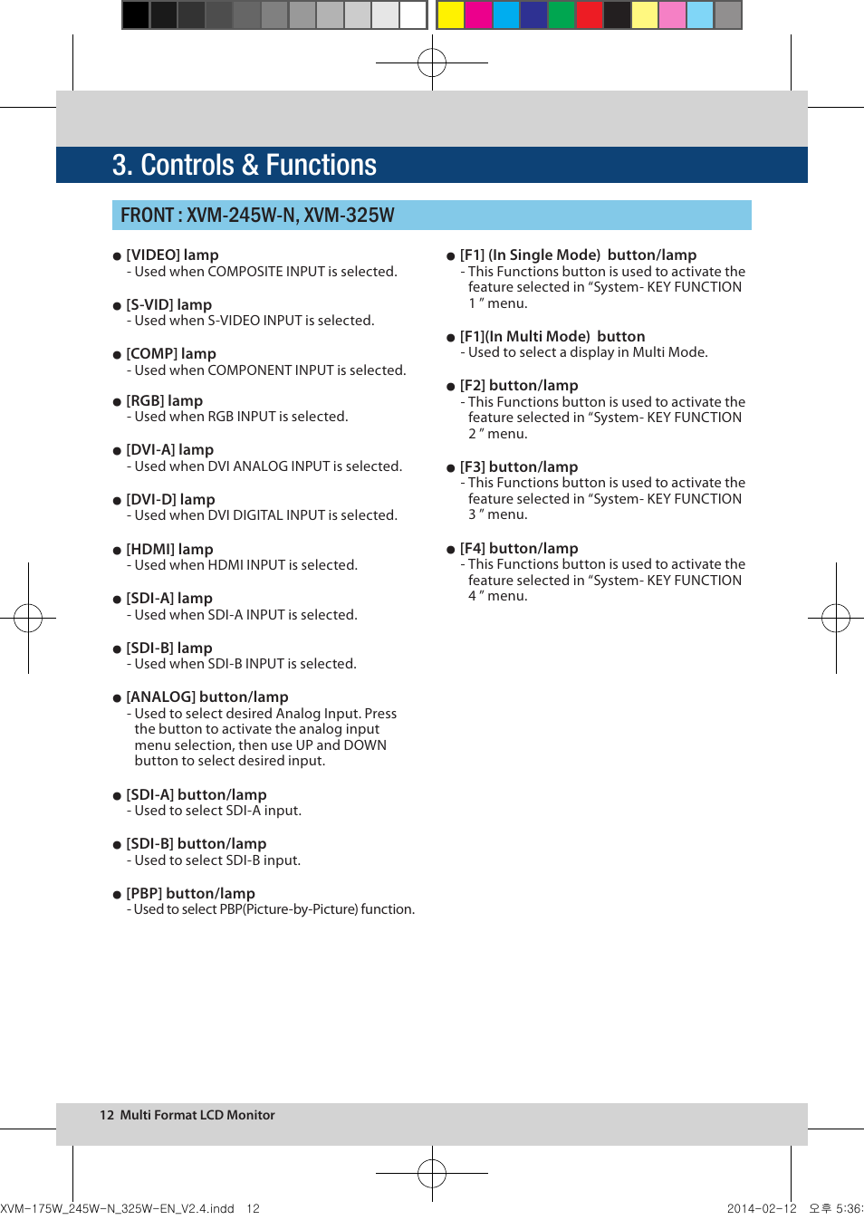 Controls & functions | TVLogic XVM-175W User Manual | Page 12 / 44