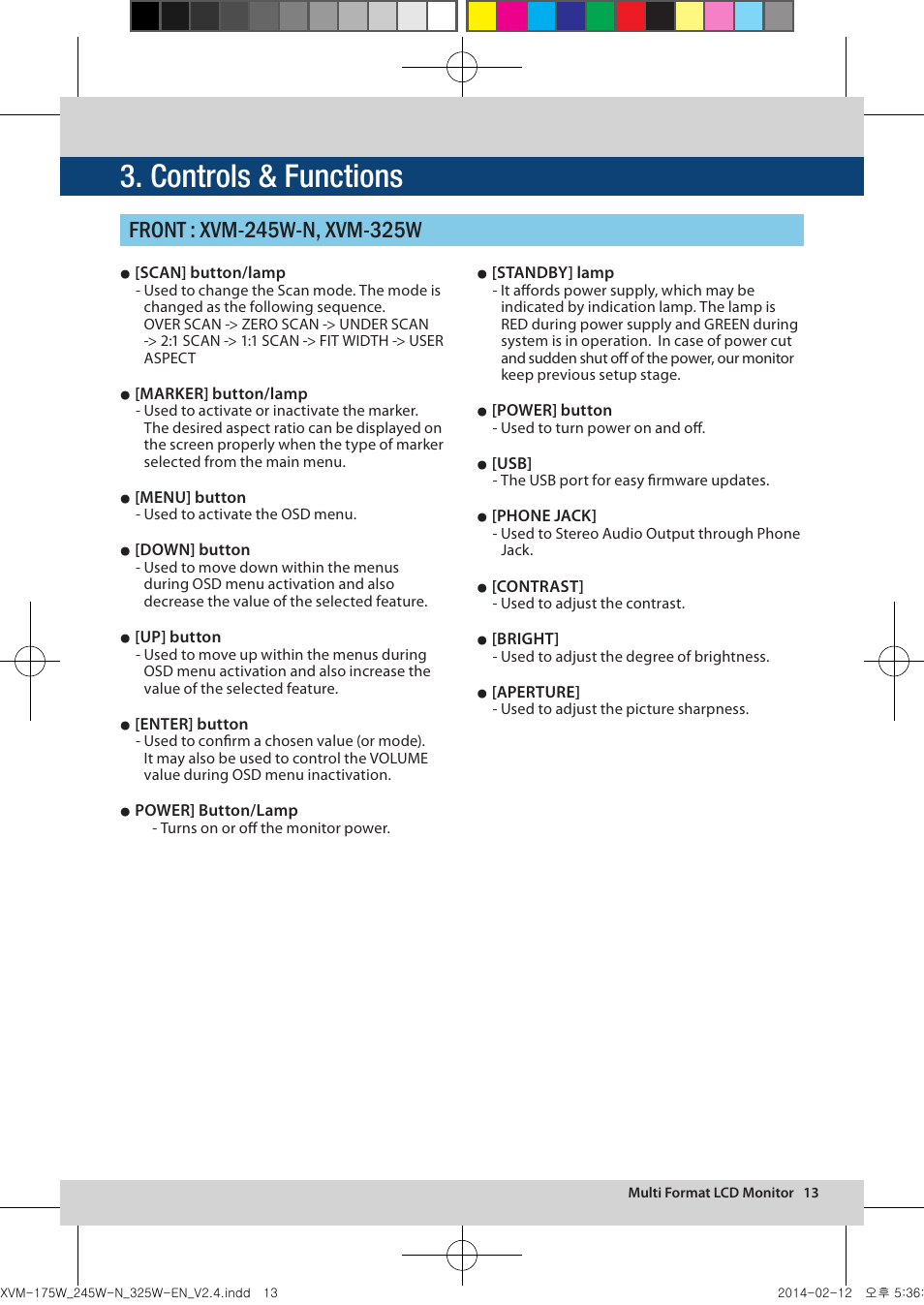 Controls & functions | TVLogic XVM-175W User Manual | Page 13 / 44