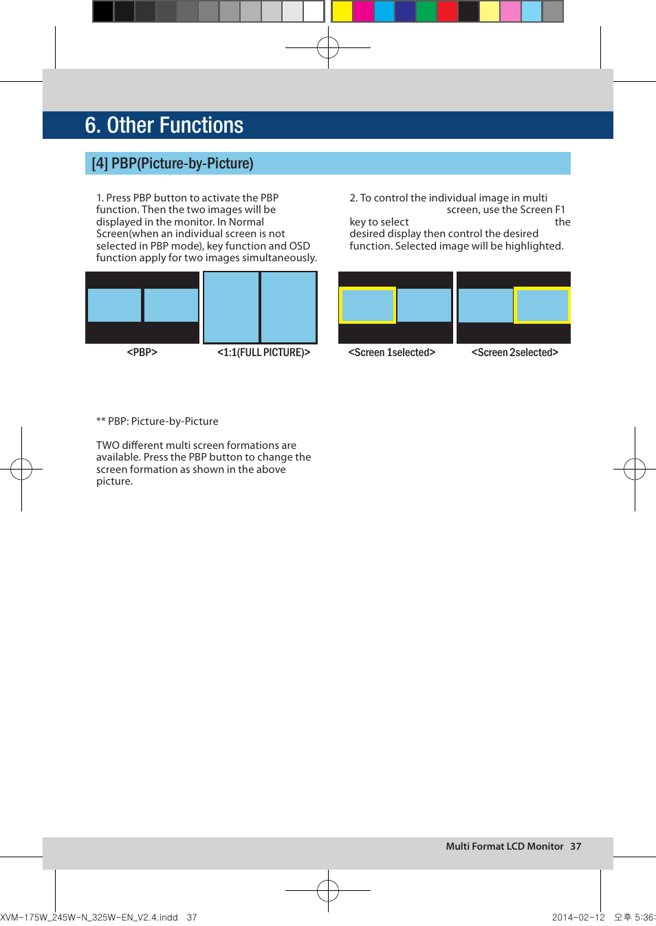 Other functions, 4] pbp(picture-by-picture) | TVLogic XVM-175W User Manual | Page 37 / 44