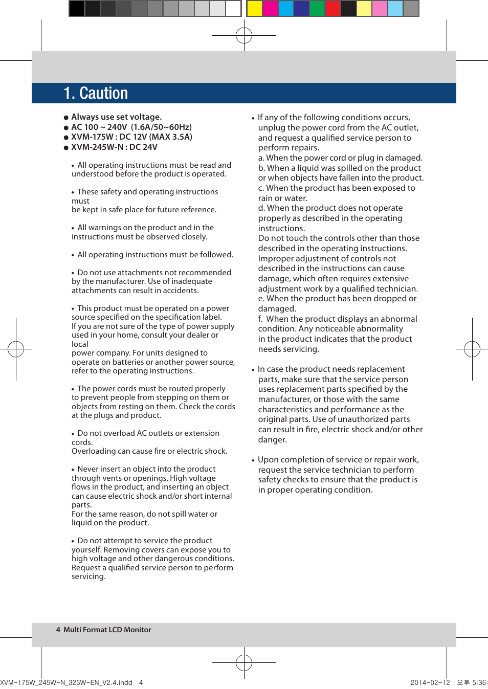 Caution | TVLogic XVM-175W User Manual | Page 4 / 44