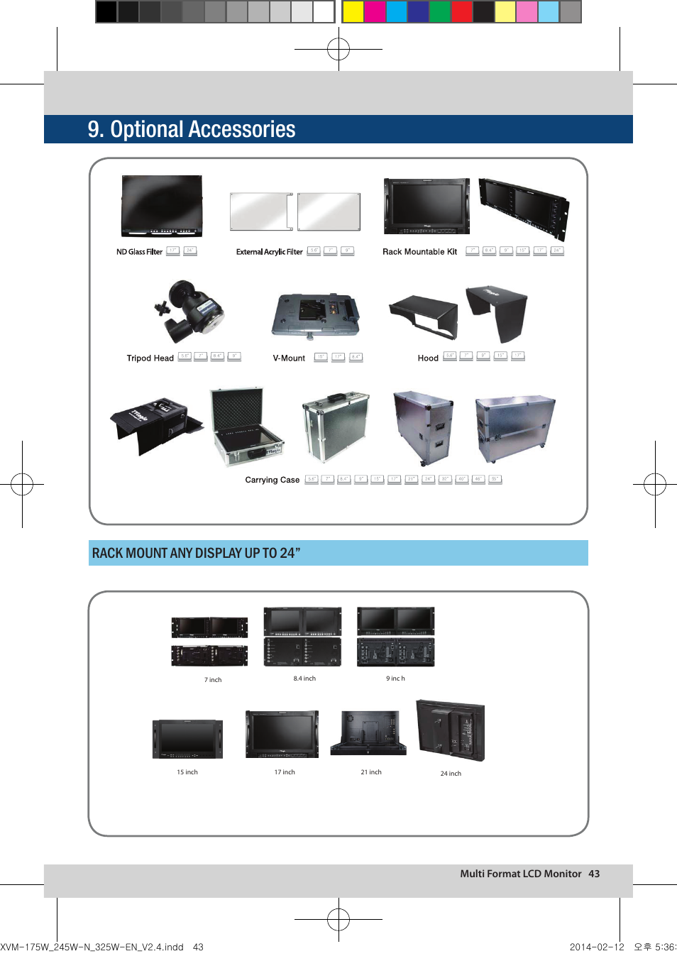 Optional accessories, Rack mount any display up to 24 | TVLogic XVM-175W User Manual | Page 43 / 44