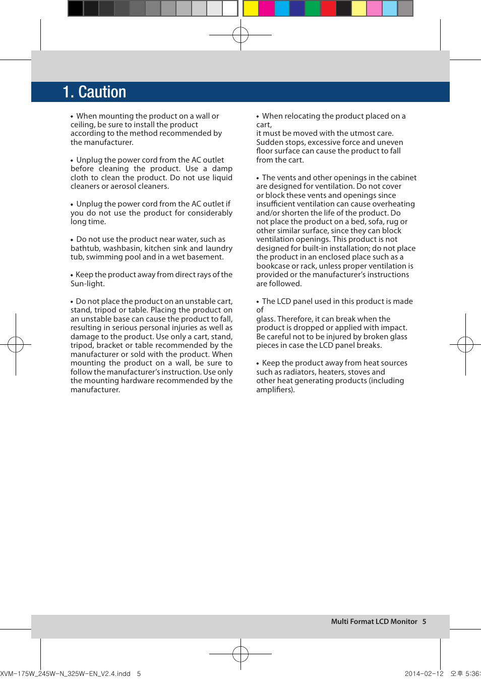 Caution | TVLogic XVM-175W User Manual | Page 5 / 44