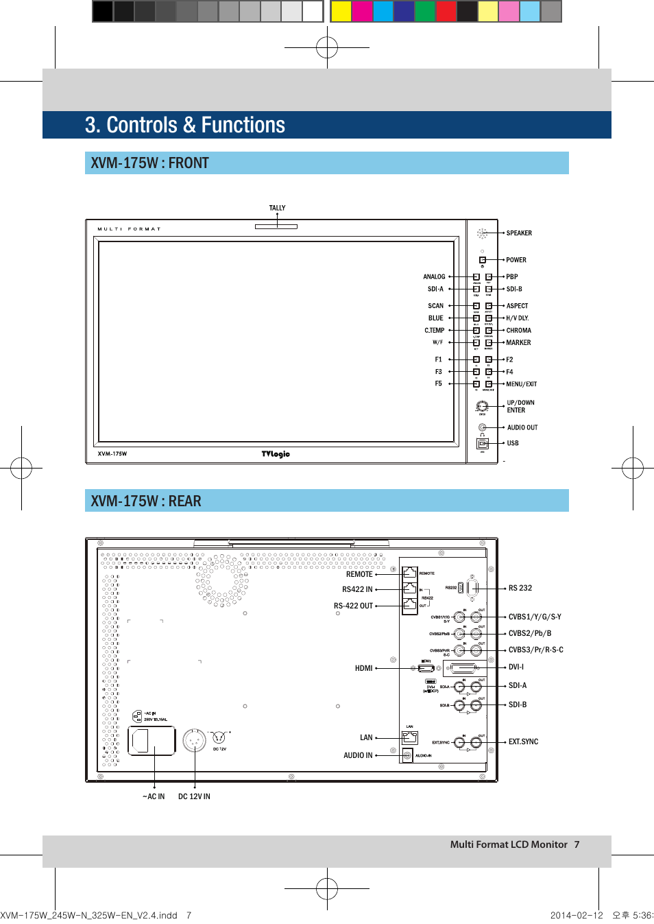 Controls & functions | TVLogic XVM-175W User Manual | Page 7 / 44