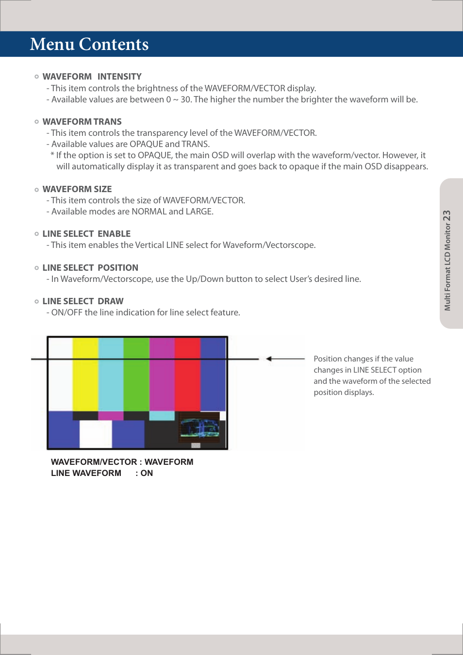 Menu contents | TVLogic XVM-245W-N User Manual | Page 23 / 40