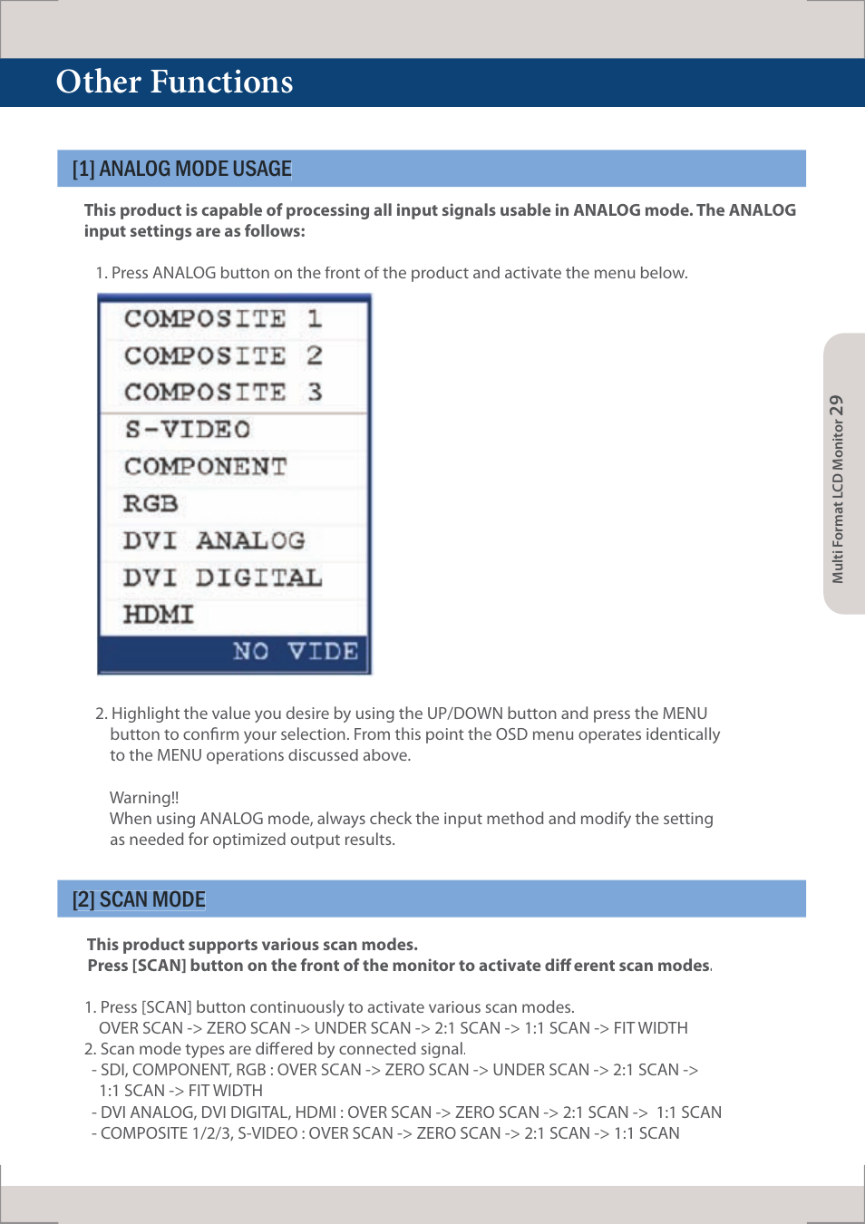 Other functions, 1] analog mode usage [2] scan mode | TVLogic XVM-245W-N User Manual | Page 29 / 40