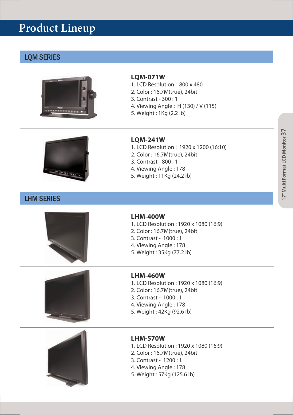 Product lineup, Lqm series lhm series | TVLogic XVM-245W-N User Manual | Page 37 / 40