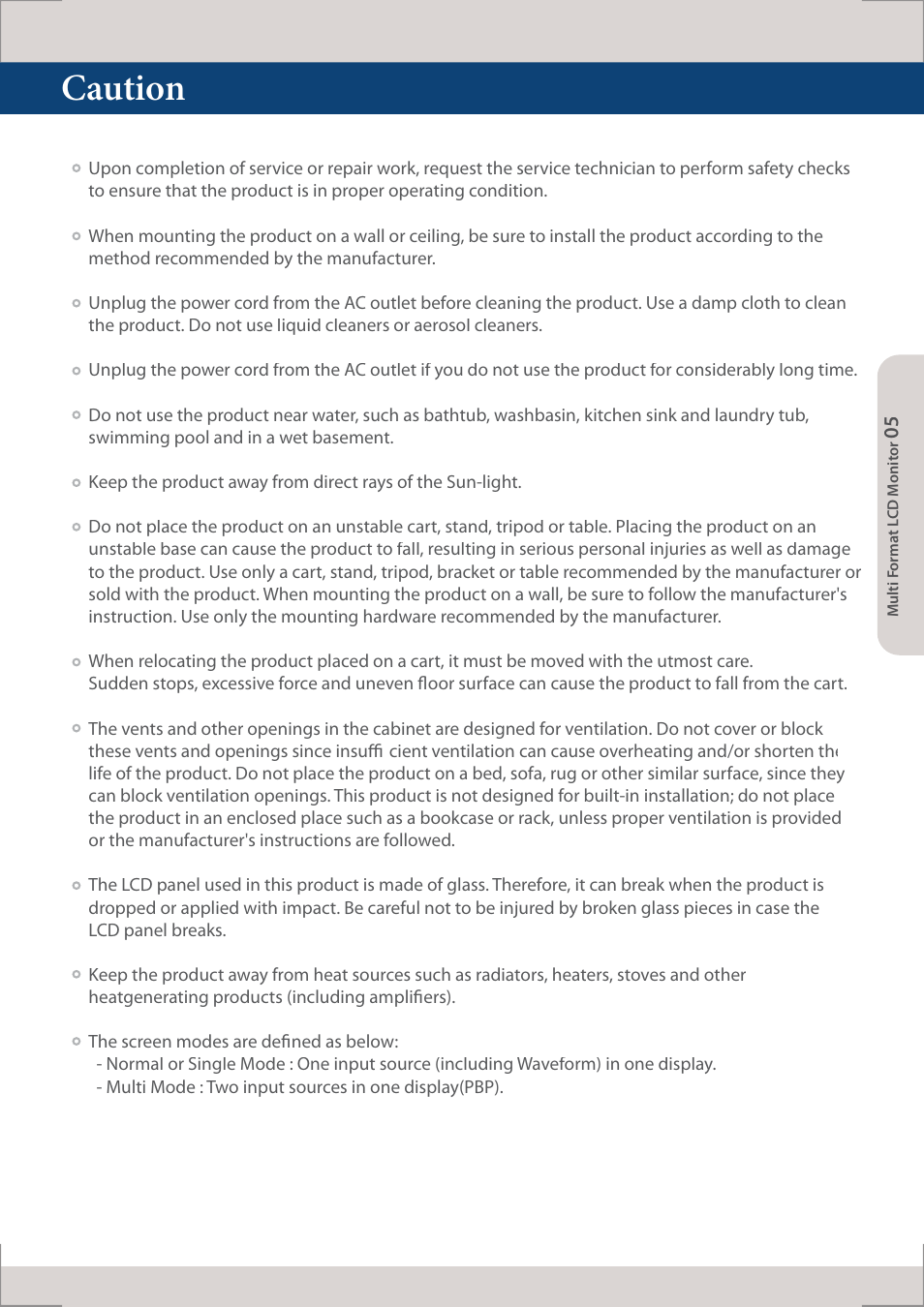 Caution | TVLogic XVM-245W-N User Manual | Page 5 / 40