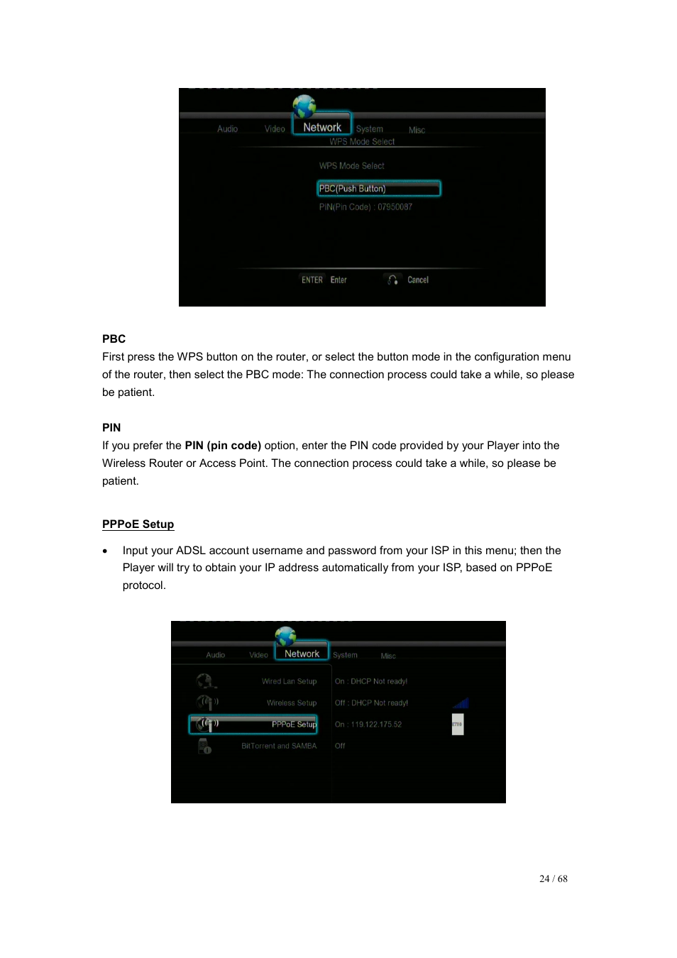 Pppoe setup | UEBO M200 Networked User Manual | Page 24 / 68