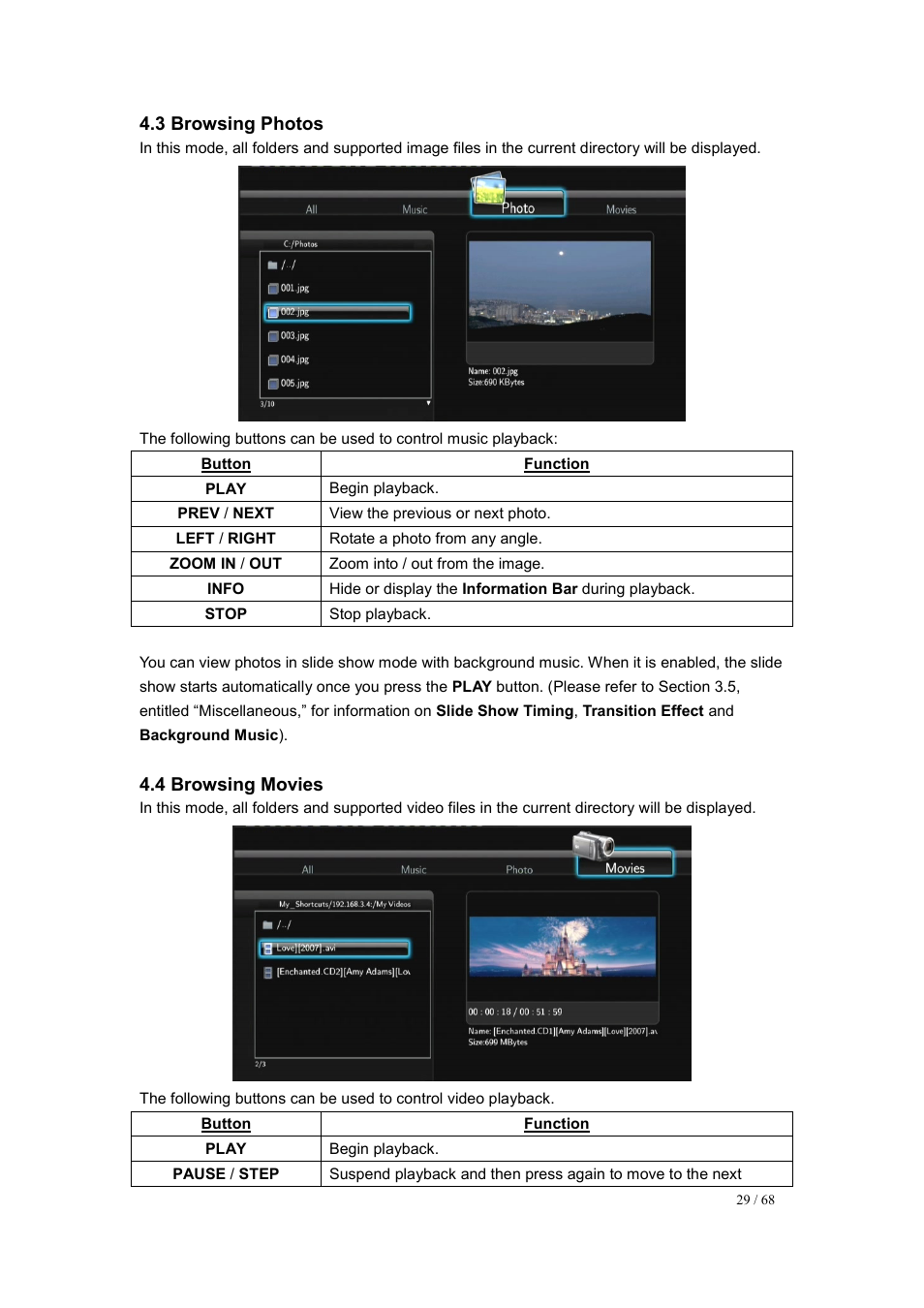 3 browsing photos, 4 browsing movies | UEBO M200 Networked User Manual | Page 29 / 68