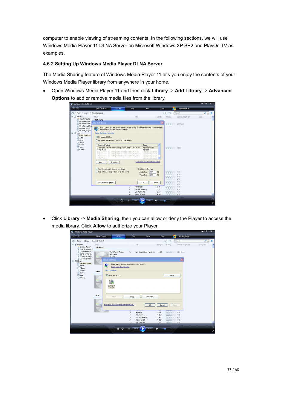 2 setting up windows media player dlna server | UEBO M200 Networked User Manual | Page 33 / 68