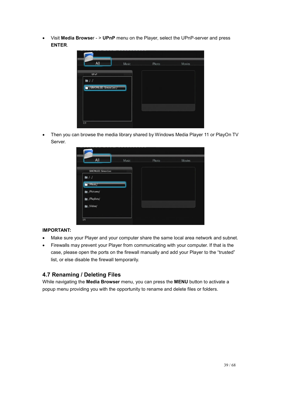 7 renaming / deleting files | UEBO M200 Networked User Manual | Page 39 / 68
