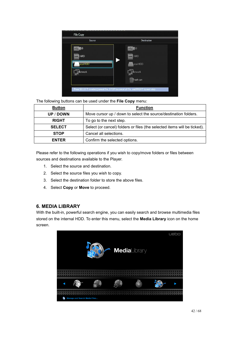 Media library | UEBO M200 Networked User Manual | Page 42 / 68