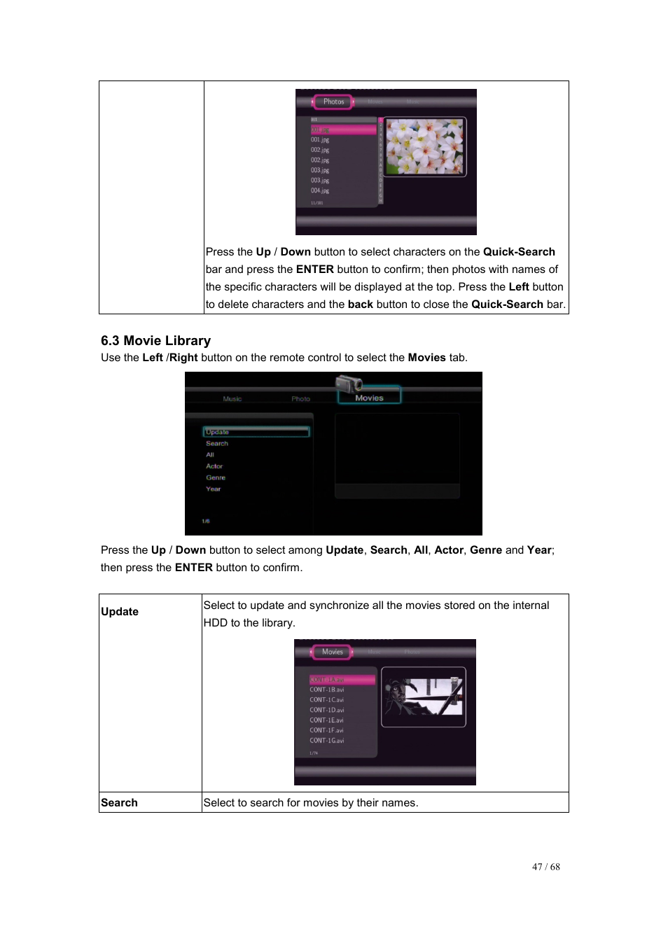 3 movie library, Update | UEBO M200 Networked User Manual | Page 47 / 68