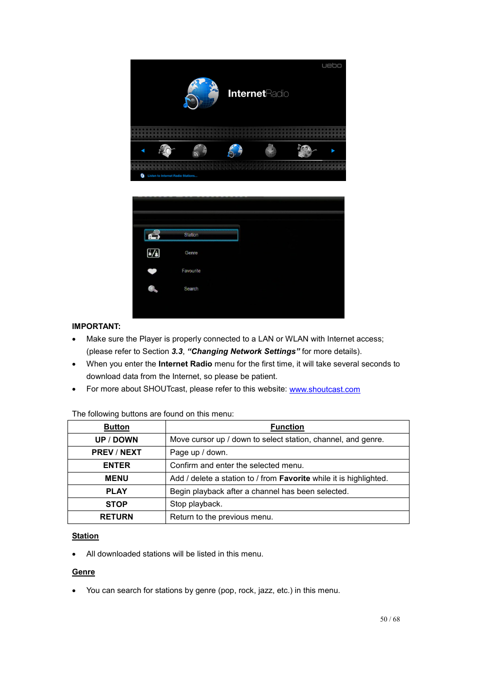 Station, Genre | UEBO M200 Networked User Manual | Page 50 / 68