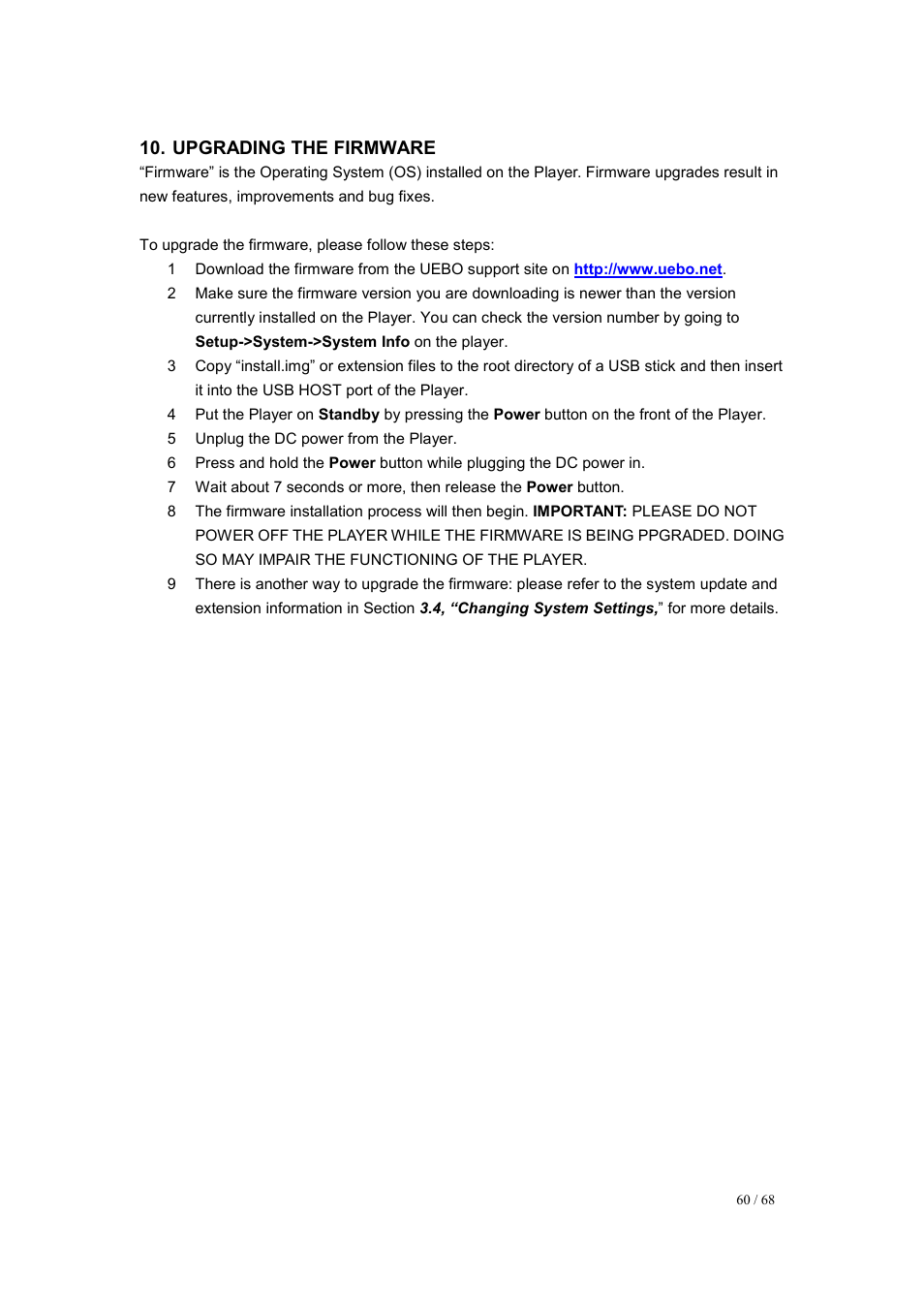 Upgrading the firmware | UEBO M200 Networked User Manual | Page 60 / 68