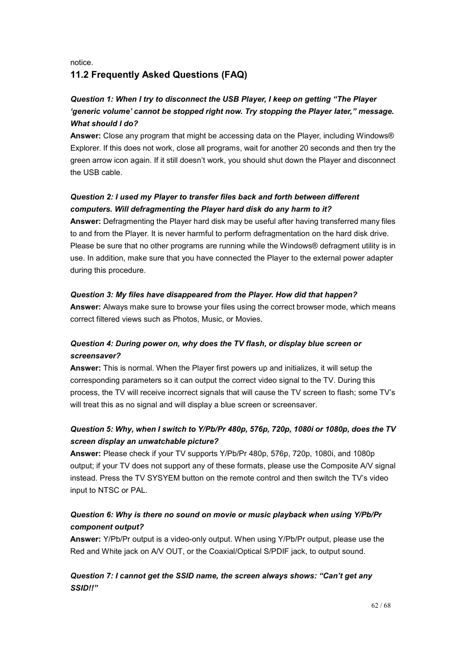2 frequently asked questions (faq) | UEBO M200 Networked User Manual | Page 62 / 68