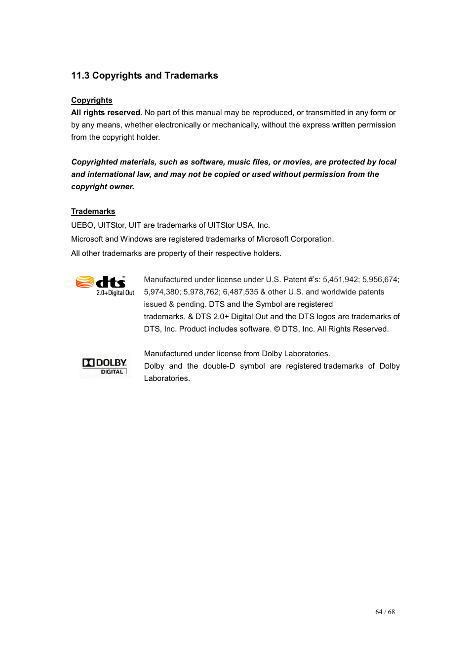 3 copyrights and trademarks | UEBO M200 Networked User Manual | Page 64 / 68