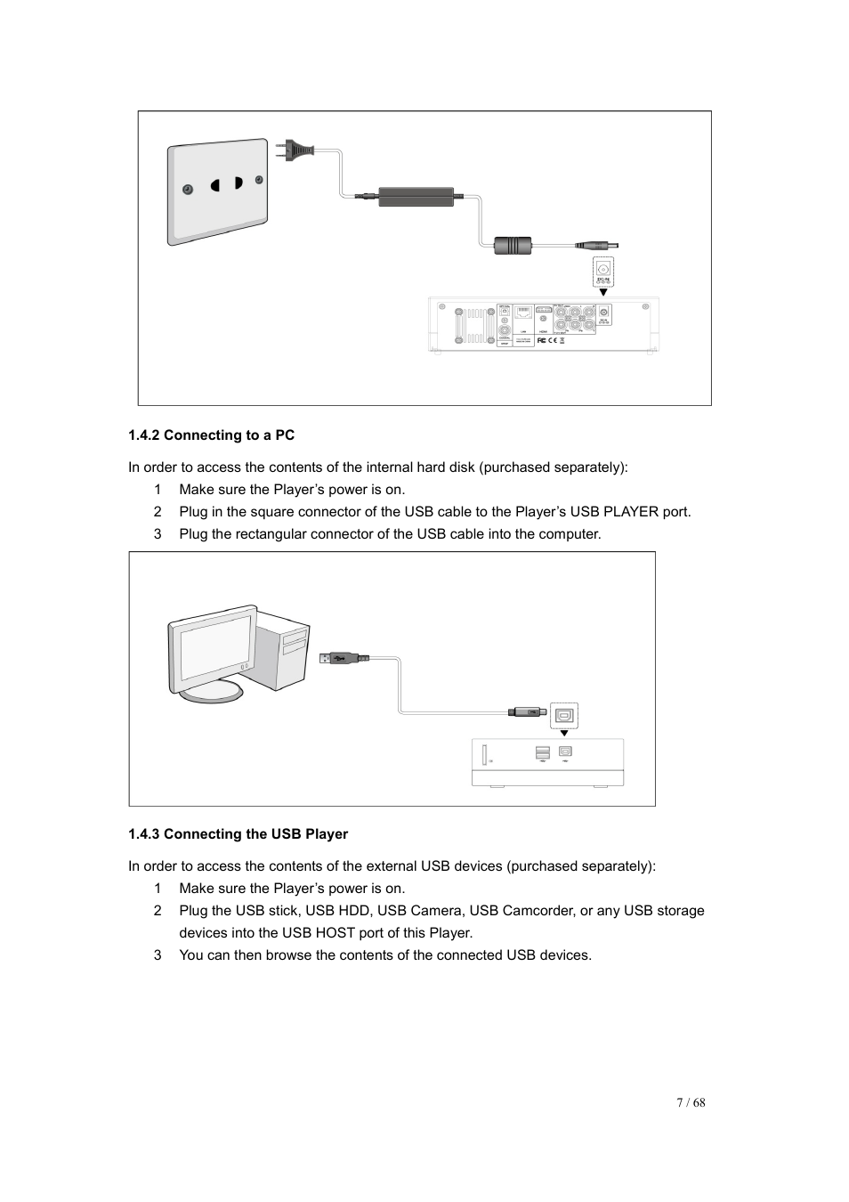 2 connecting to a pc, 3 connecting the usb player | UEBO M200 Networked User Manual | Page 7 / 68