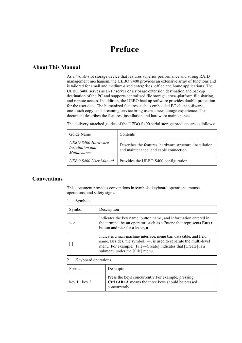 Preface, About this manual, Conventions | UEBO S400 User Manual | Page 3 / 155