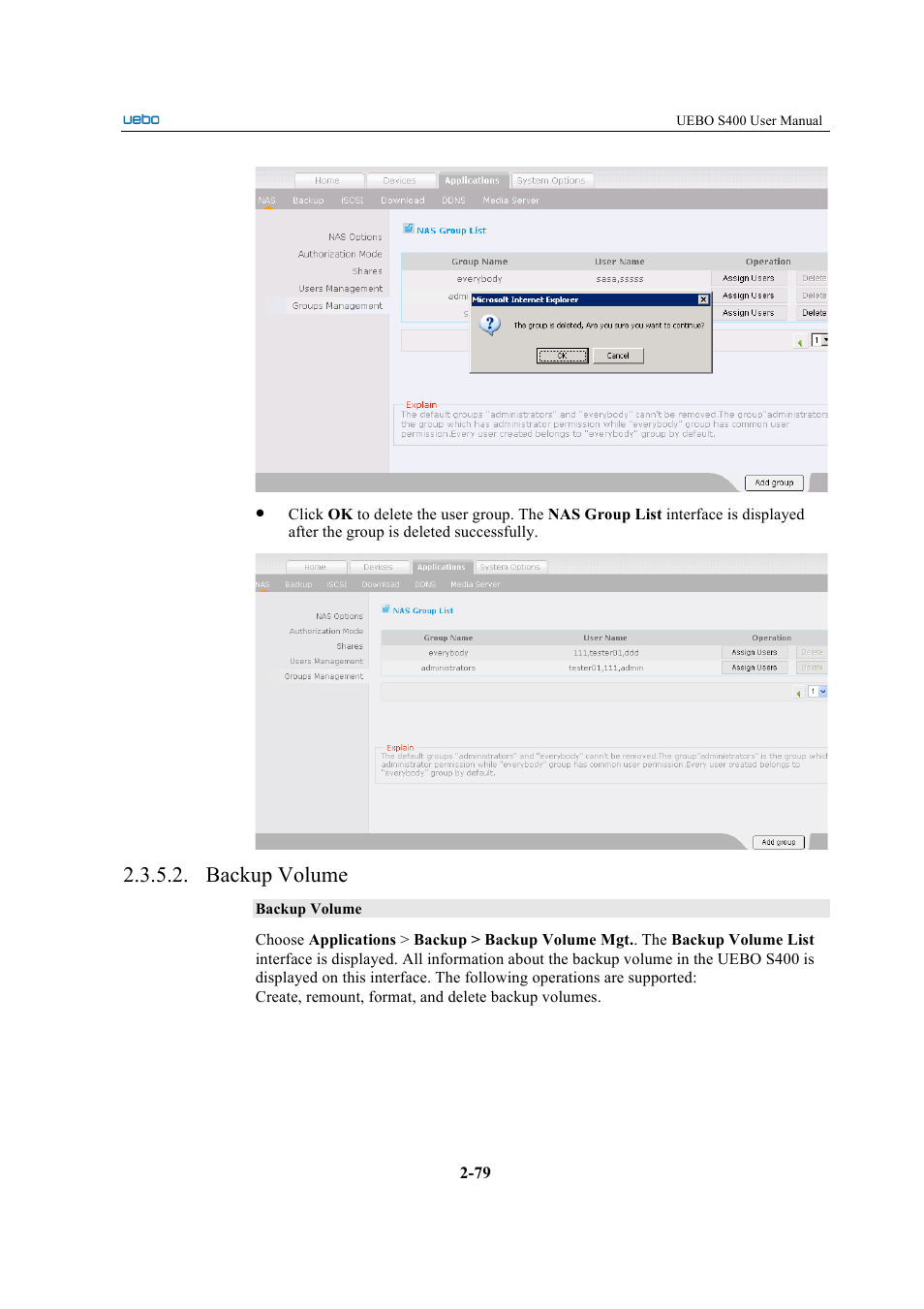 Backup volume | UEBO S400 User Manual | Page 88 / 155