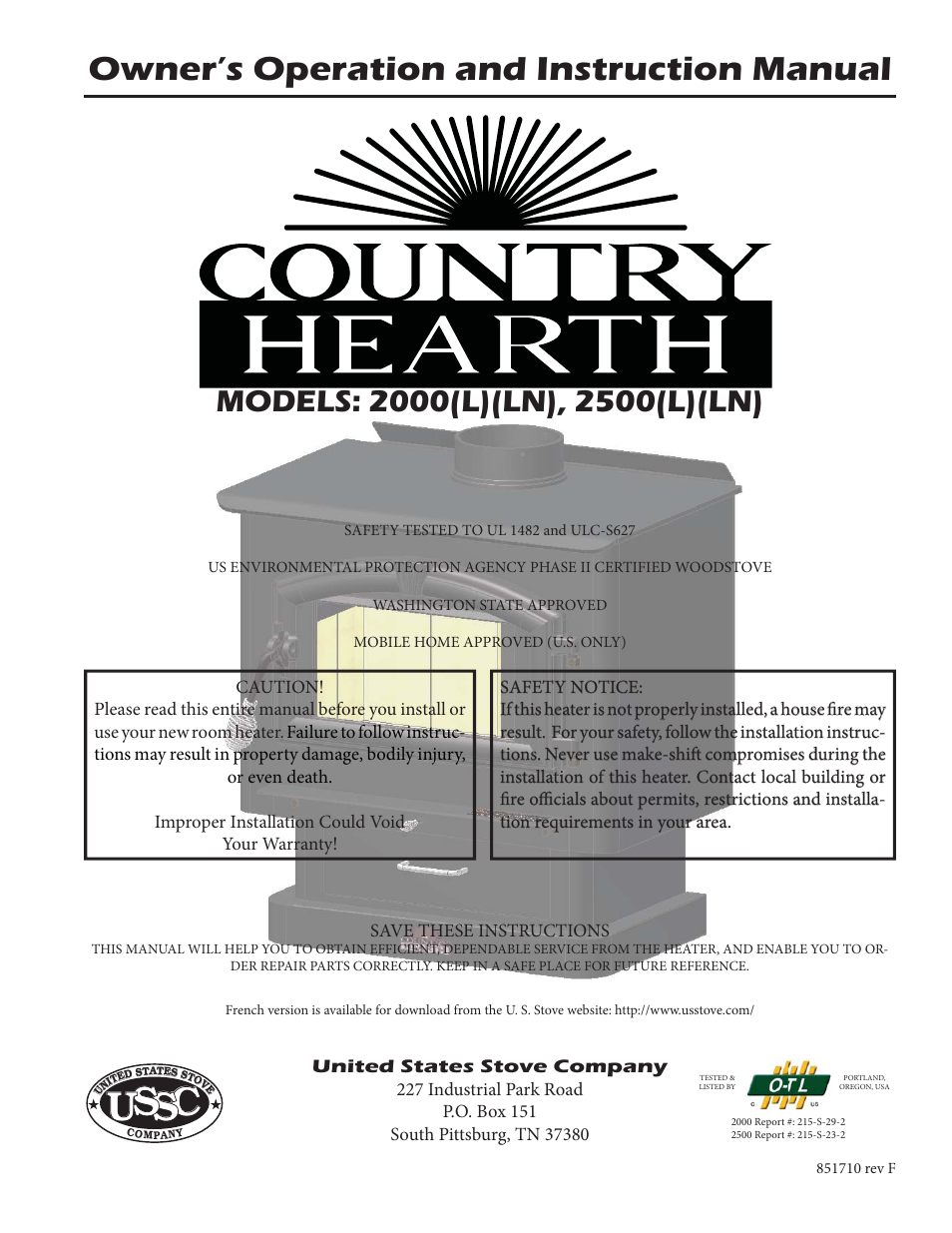 United States Stove Company 2000 User Manual | 24 pages