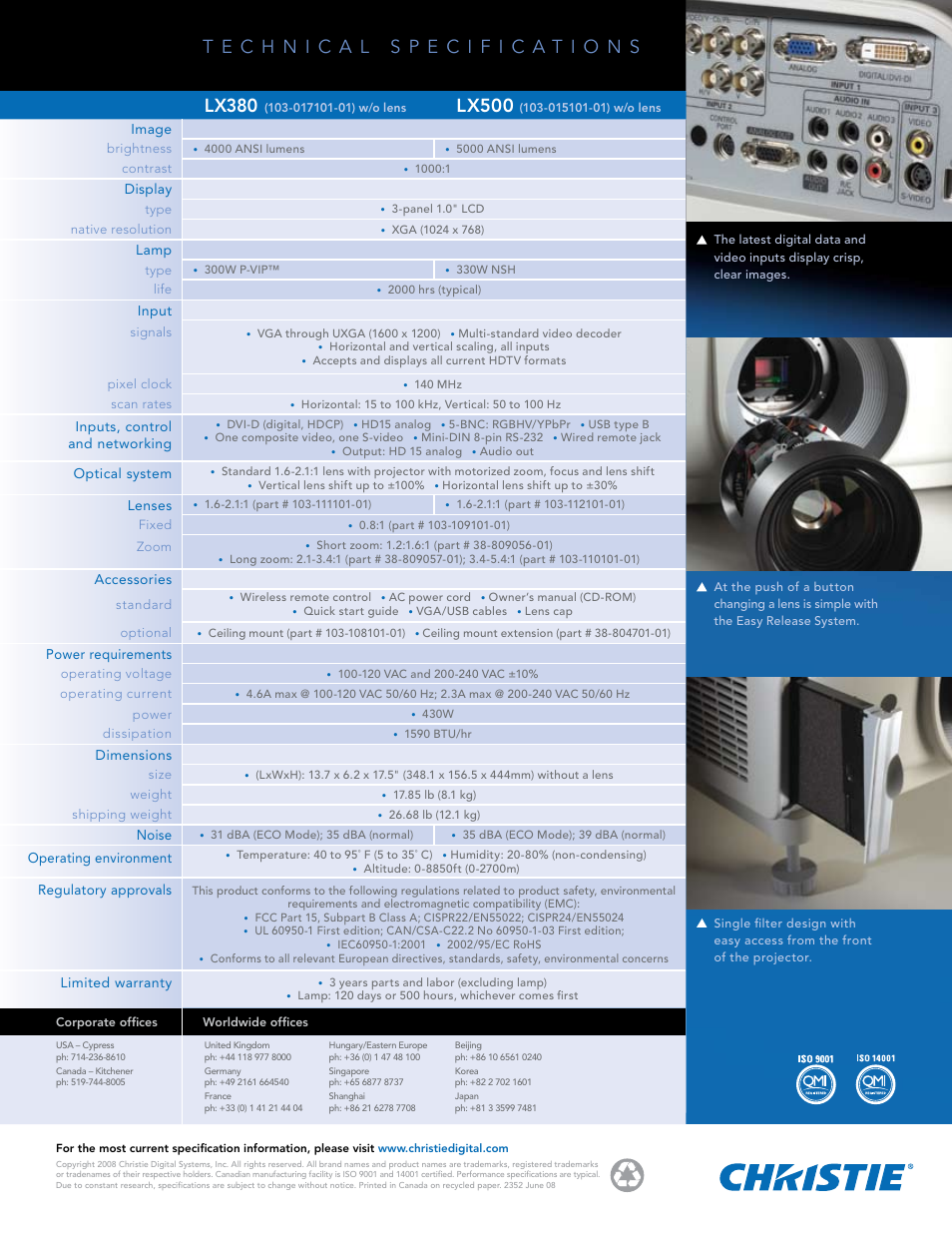 Lx380, Lx500 | Christie Digital Systems LX500 User Manual | Page 2 / 2