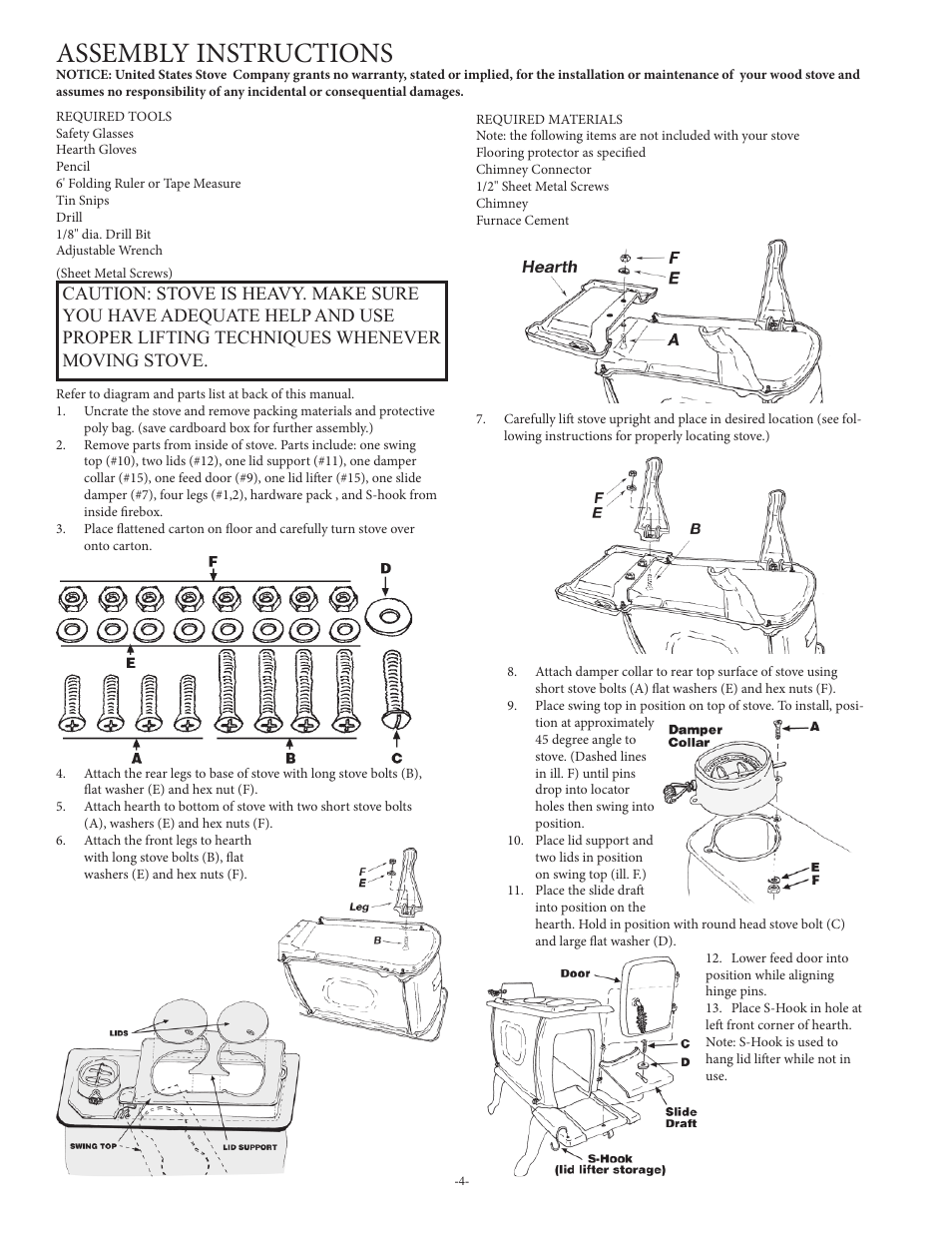 Assembly instructions | United States Stove Company 1261 User Manual | Page 4 / 13