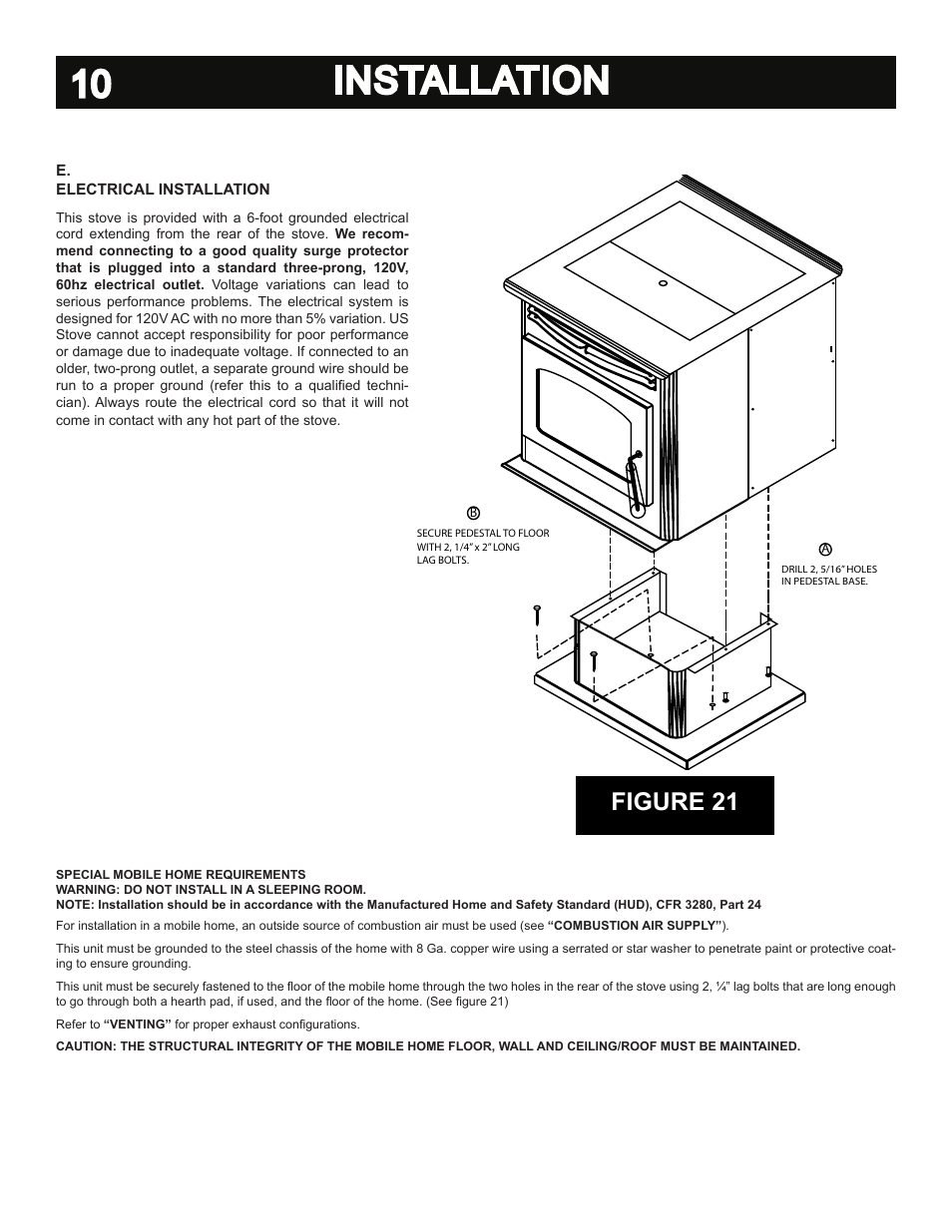 10 installation, Figure 21 | United States Stove Company 5040 User Manual | Page 12 / 28
