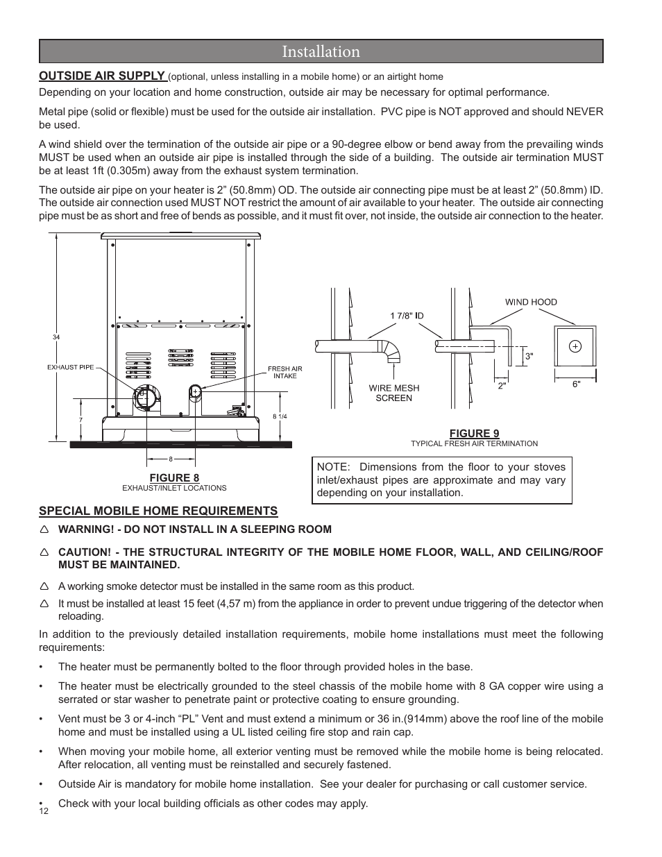 Installation | United States Stove Company 5520 User Manual | Page 12 / 28