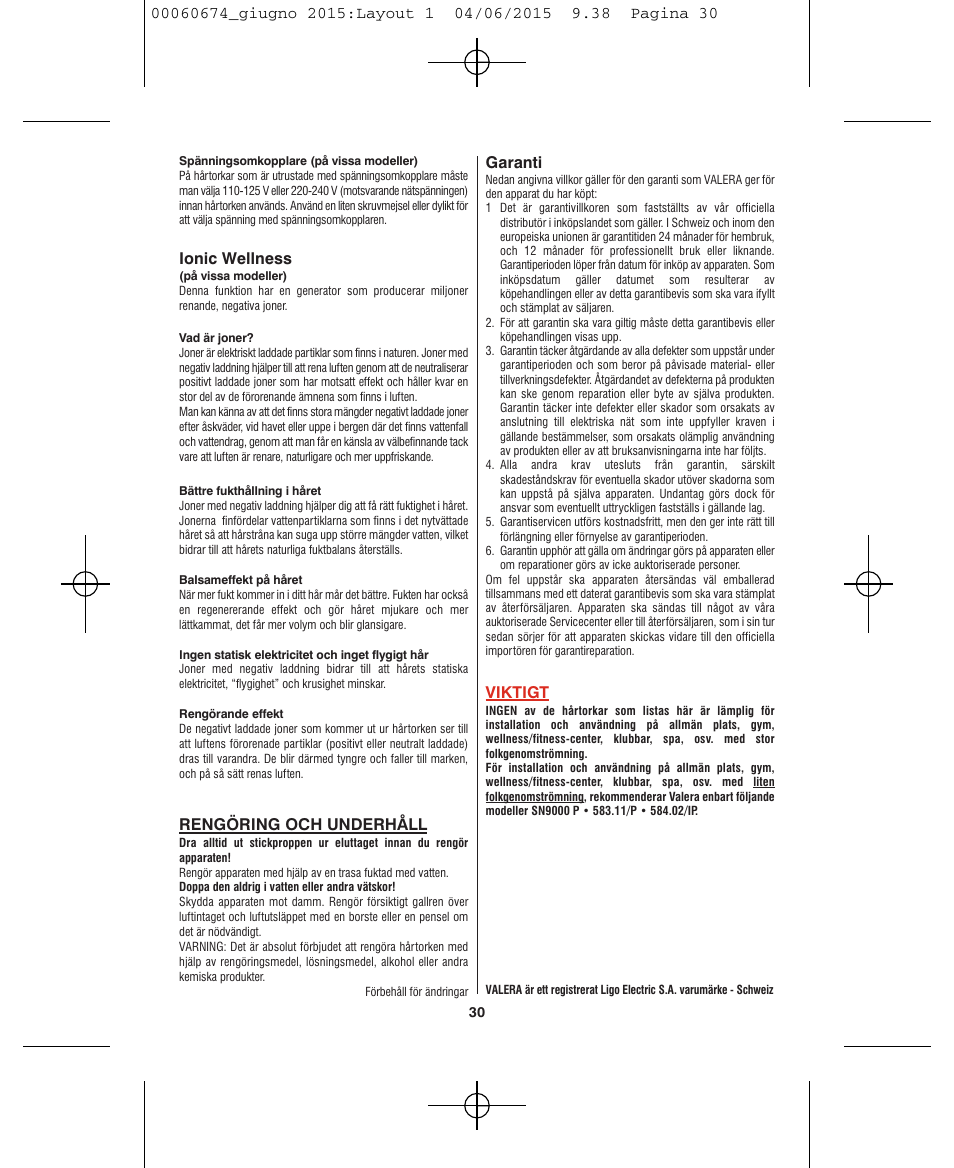 VALERA Swiss Power4ever 2400 W User Manual | Page 30 / 92