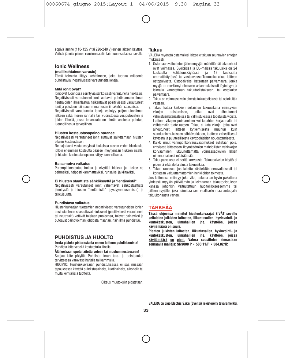VALERA Swiss Power4ever 2400 W User Manual | Page 33 / 92