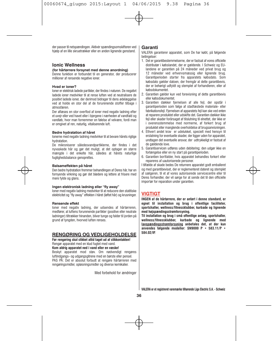 VALERA Swiss Power4ever 2400 W User Manual | Page 36 / 92