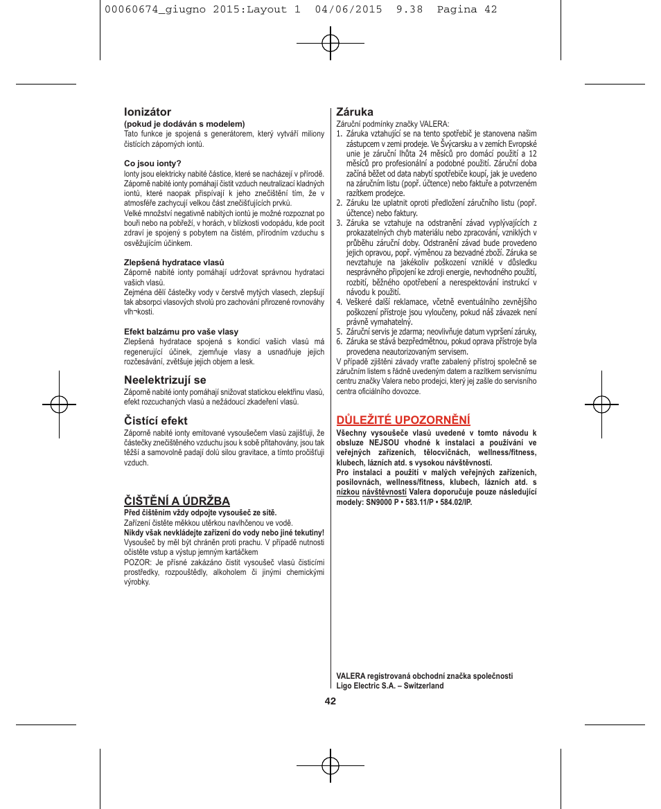 VALERA Swiss Power4ever 2400 W User Manual | Page 42 / 92