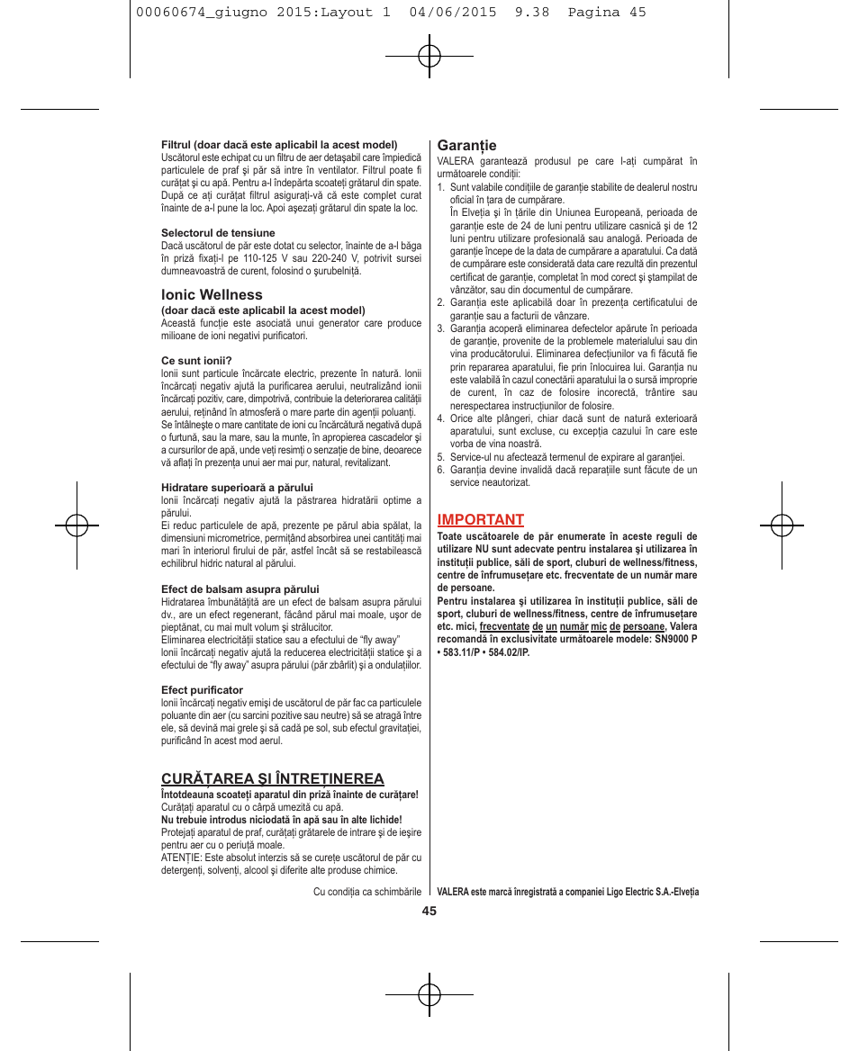 VALERA Swiss Power4ever 2400 W User Manual | Page 45 / 92